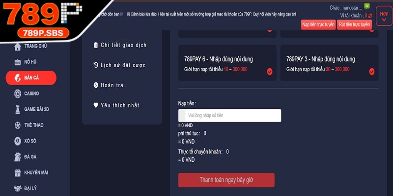 Nạp tiền 789P với quy trình đơn giản được đánh giá cao