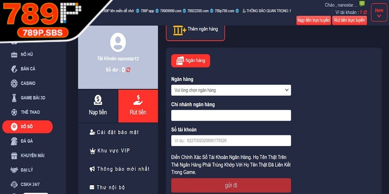 Thực hiện giao dịch rút tiền trên website theo lệnh chuẩn